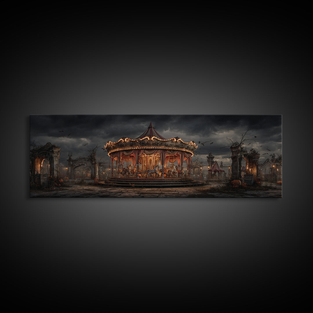 The Abandoned Carnival, Extra Wide Wall Art, Dark Fantasy Wall Art, Canvas Print, Halloween Wall Decor, Gothic Home Decor
