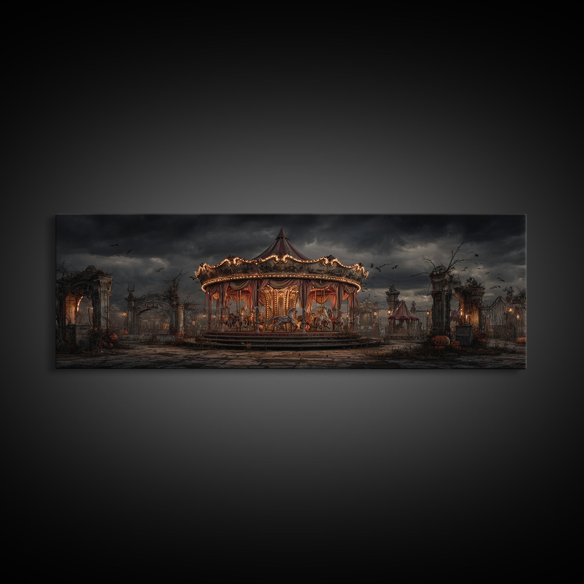The Abandoned Carnival, Extra Wide Wall Art, Dark Fantasy Wall Art, Canvas Print, Halloween Wall Decor, Gothic Home Decor