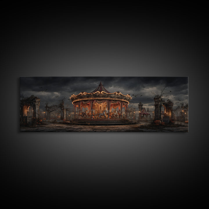 The Abandoned Carnival, Extra Wide Wall Art, Dark Fantasy Wall Art, Canvas Print, Halloween Wall Decor, Gothic Home Decor