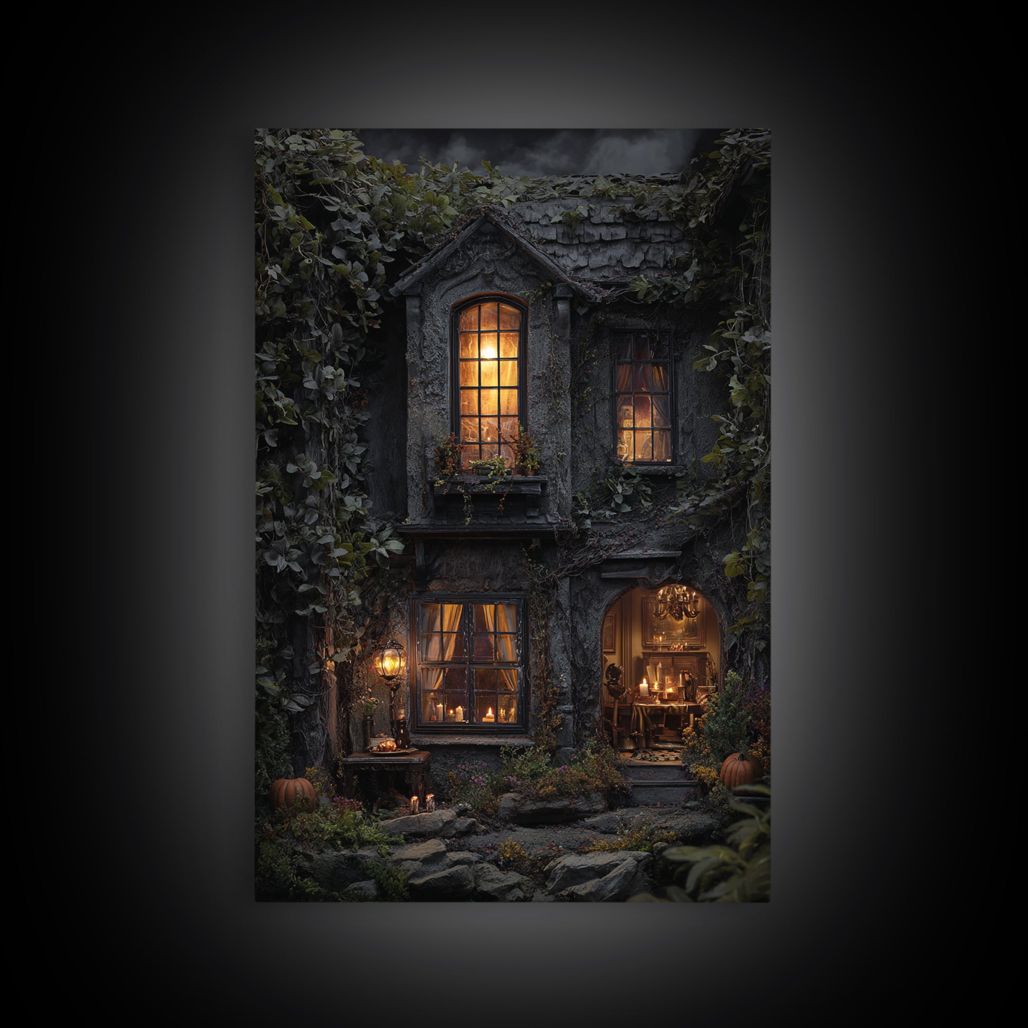 The Haunted Manor, Vertical Wall Art, Haunted Gothic Art, Framed Canvas Print, Halloween Wall Decor, Gothic Home Decor, Statement Wall Art
