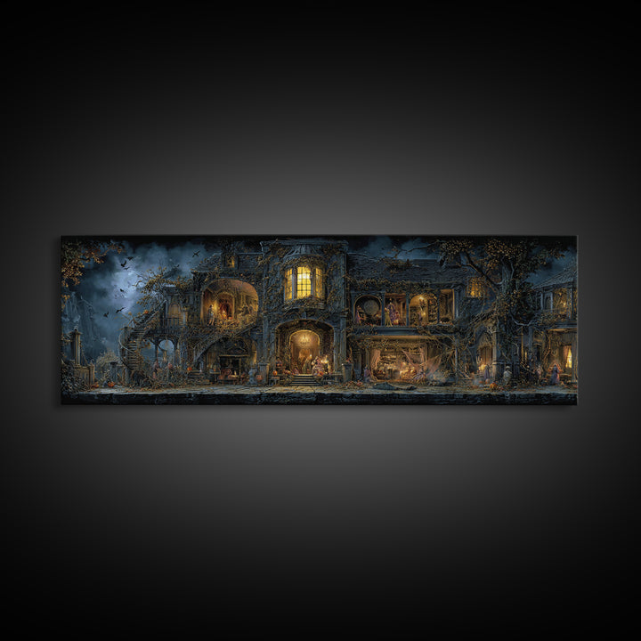 The Haunted Manor, Extra Wide Wall Art, Gothic Horror Wall Art, Framed Canvas Print, Halloween Wall Decor, Gothic Home Decor
