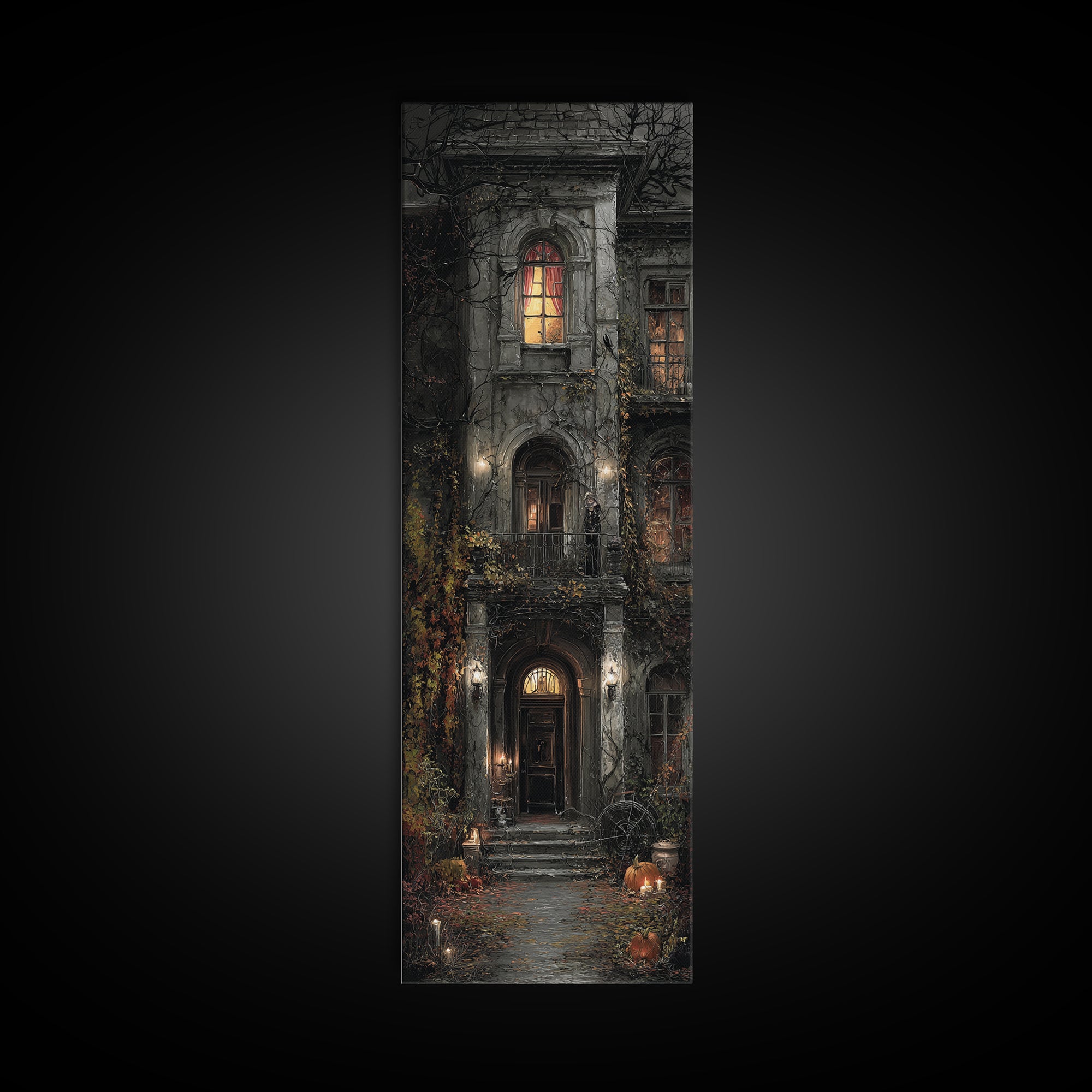 The Haunted Manor, Tall Narrow Wall Art, Gothic Horror Wall Art, Framed Canvas Print, Halloween Wall Decor, Gothic Home Decor