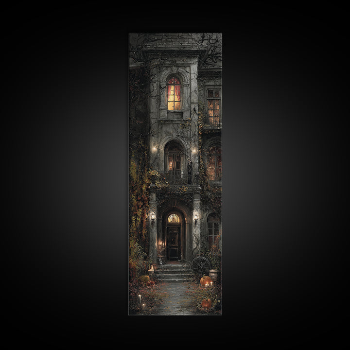 The Haunted Manor, Tall Narrow Wall Art, Gothic Horror Wall Art, Framed Canvas Print, Halloween Wall Decor, Gothic Home Decor