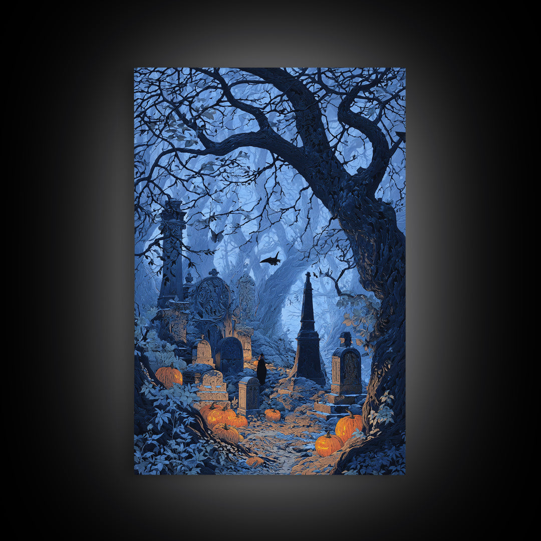 The Moonlit Cemetery, Vertical Wall Art, Spooky Home Decor, Canvas Print, Halloween Wall Decor, Gothic Home Decor, Horror Wall Art