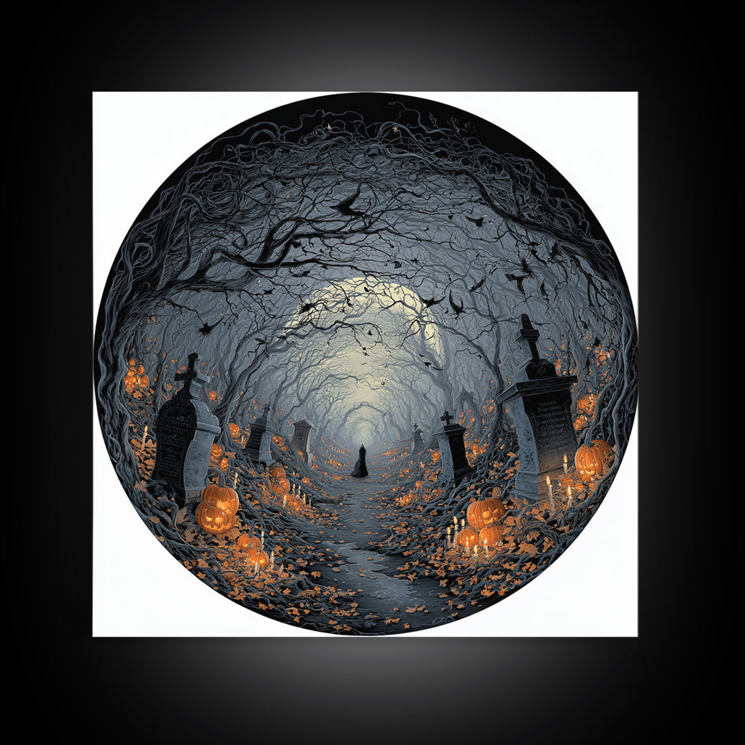 The Moonlit Cemetery, Square Wall Art, Haunted Gothic Art, Framed Canvas Print, Halloween Wall Decor, Gothic Home Decor, Horror Wall Art