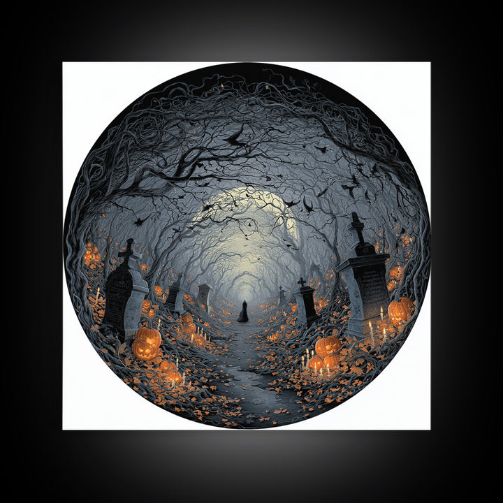 The Moonlit Cemetery, Square Wall Art, Haunted Gothic Art, Framed Canvas Print, Halloween Wall Decor, Gothic Home Decor, Horror Wall Art