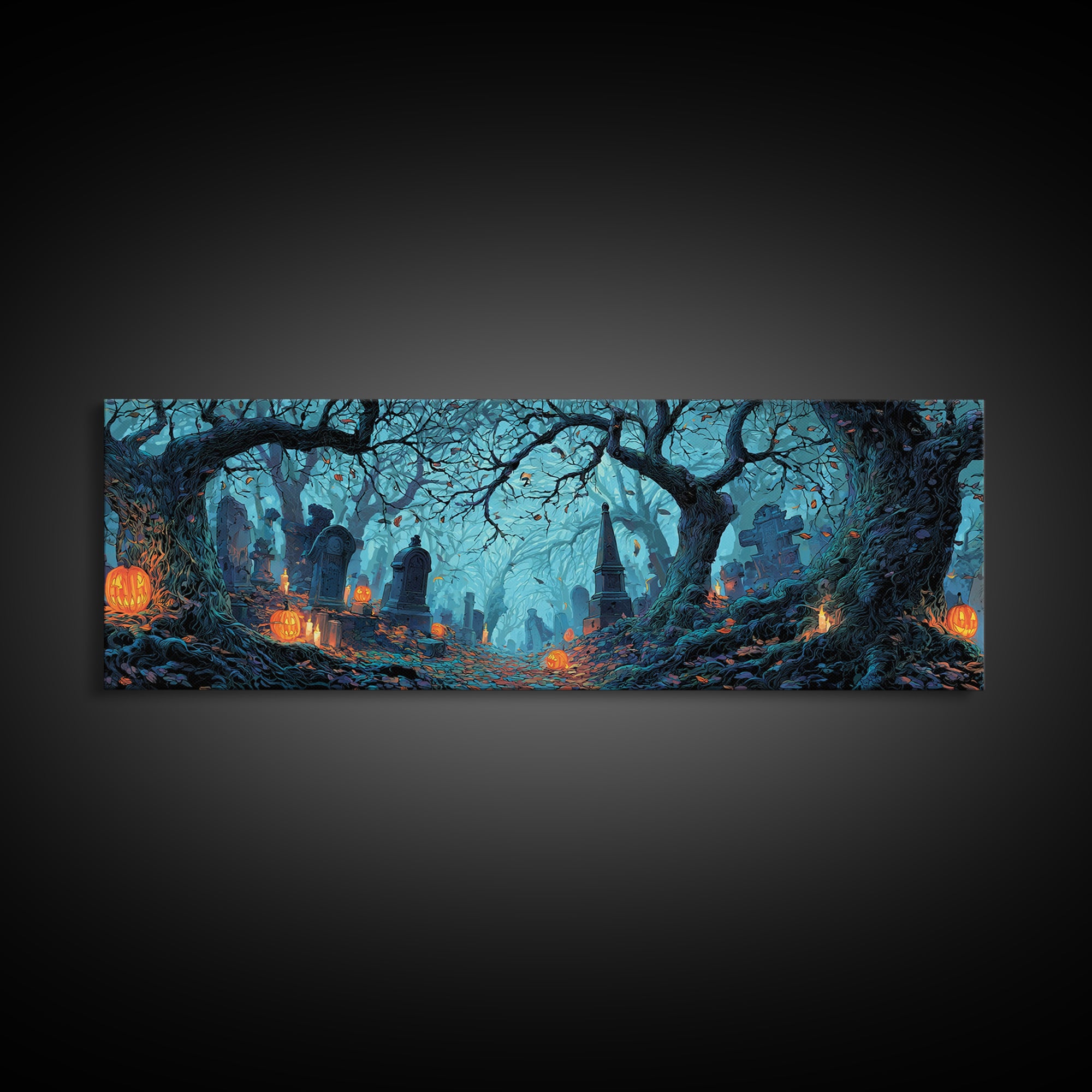 The Moonlit Cemetery, Extra Wide Wall Art, Dark Fantasy Wall Art, Canvas Print, Halloween Wall Decor, Gothic Home Decor, Spooky Wall Decor