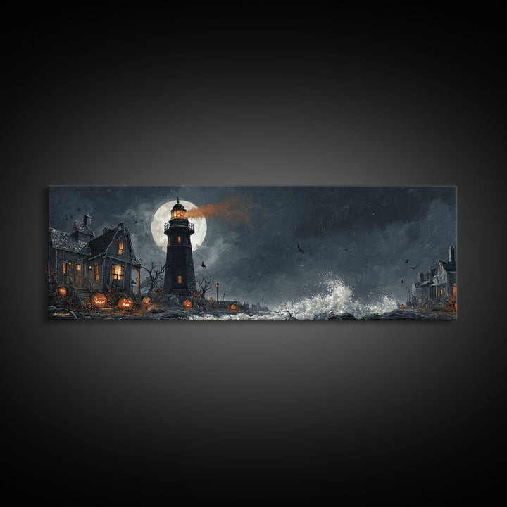The Cursed Lighthouse, Extra Wide Wall Art, Macabre Wall Art, Framed Canvas Print, Halloween Wall Decor, Gothic Home Decor