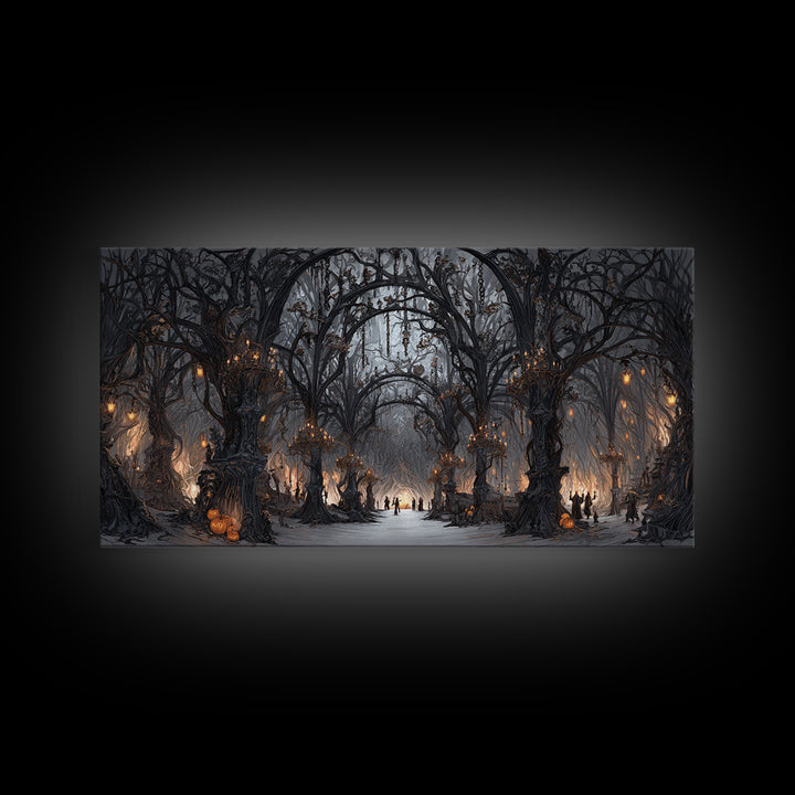 The Witch'S Forest, Wide Panoramic Art, Gothic Horror Wall Art, Framed Canvas Print, Halloween Wall Decor, Gothic Home Decor