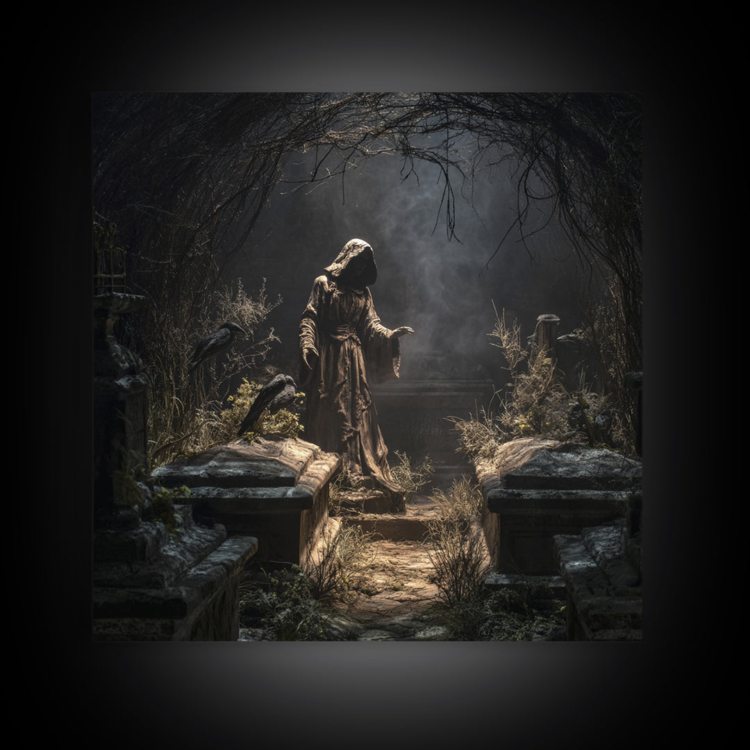 The Forgotten Crypt, Square Wall Art, Dark Halloween Decor, Canvas Print, Halloween Wall Decor, Gothic Home Decor, Horror Wall Art