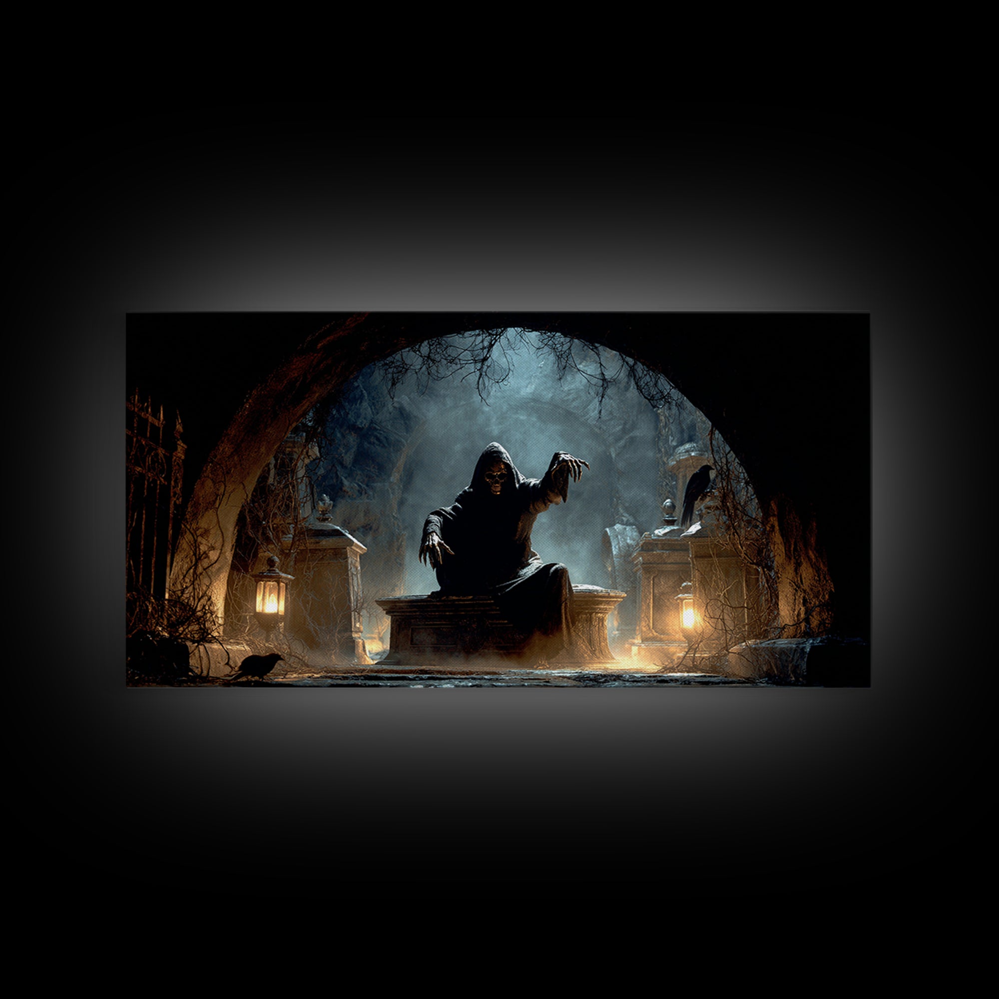 The Forgotten Crypt, Wide Panoramic Art, Gothic Horror Wall Art, Framed Canvas Print, Halloween Wall Decor, Gothic Home Decor
