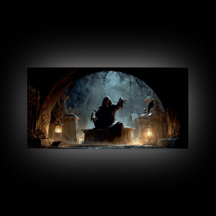 The Forgotten Crypt, Wide Panoramic Art, Gothic Horror Wall Art, Framed Canvas Print, Halloween Wall Decor, Gothic Home Decor