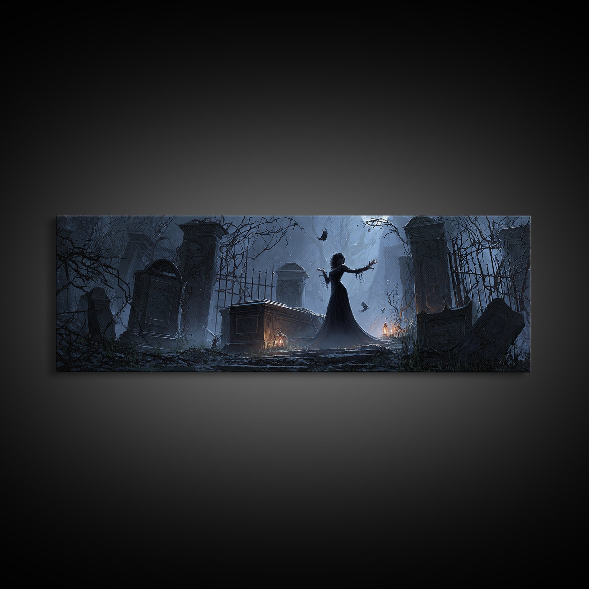 The Forgotten Crypt, Extra Wide Wall Art, Spooky Home Decor, Canvas Print, Halloween Wall Decor, Gothic Home Decor, Macabre Wall Art
