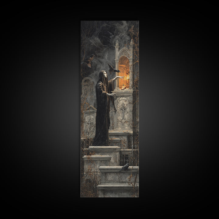 The Forgotten Crypt, Tall Narrow Wall Art, Macabre Wall Art, Framed Canvas Print, Halloween Wall Decor, Gothic Home Decor, Spooky Wall Decor