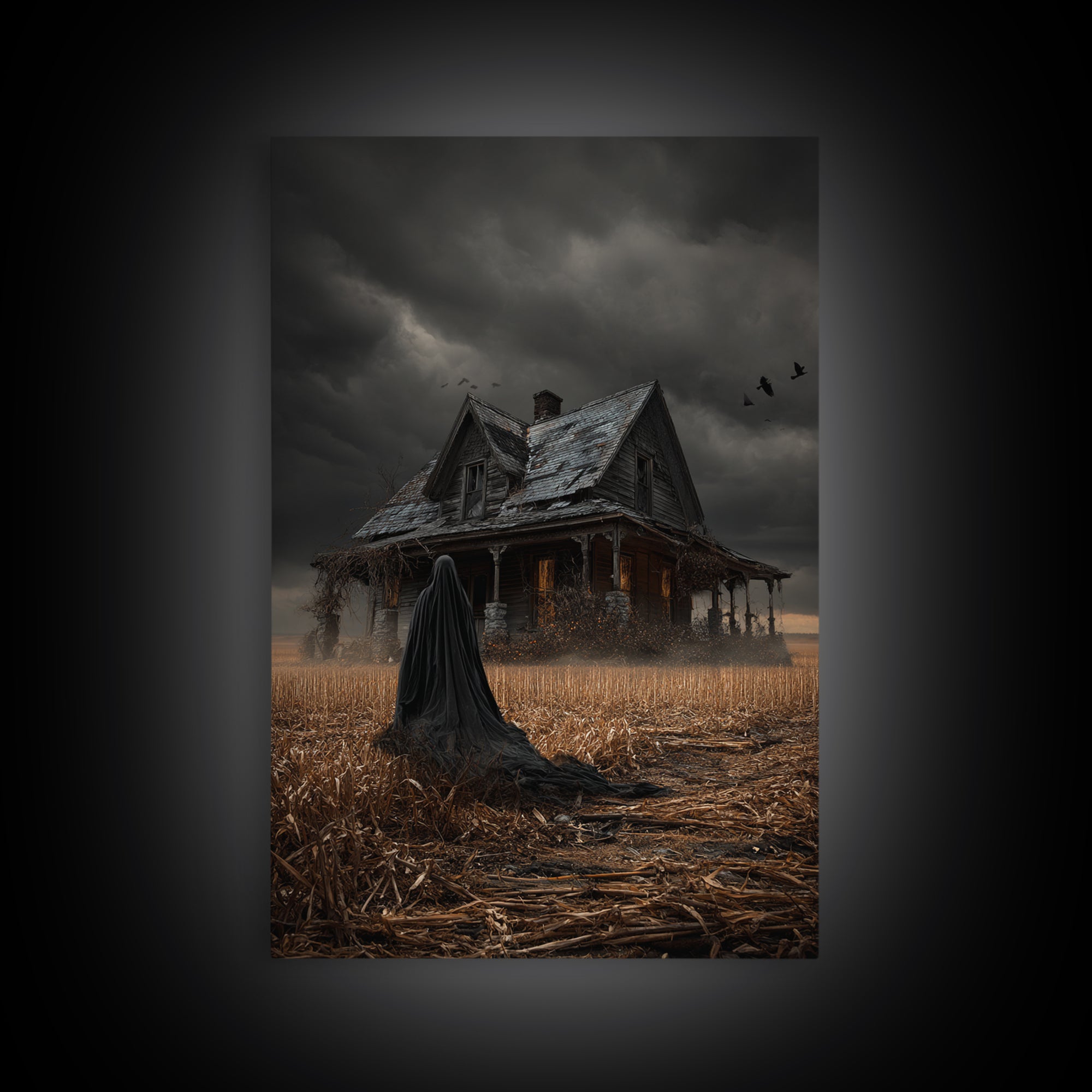 The Possessed Farmhouse, Vertical Wall Art, Haunted Gothic Art, Framed Canvas Print, Halloween Wall Decor, Gothic Home Decor