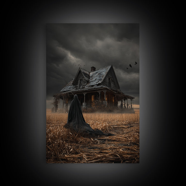 The Possessed Farmhouse, Vertical Wall Art, Haunted Gothic Art, Framed Canvas Print, Halloween Wall Decor, Gothic Home Decor