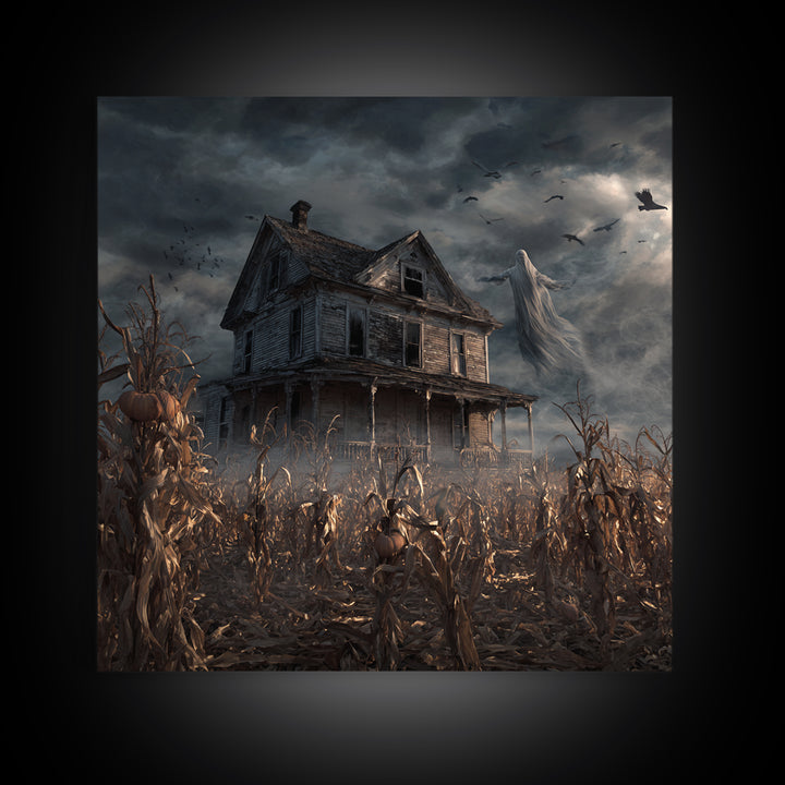 The Possessed Farmhouse, Square Wall Art, Gothic Horror Wall Art, Framed Canvas Print, Halloween Wall Decor, Gothic Home Decor
