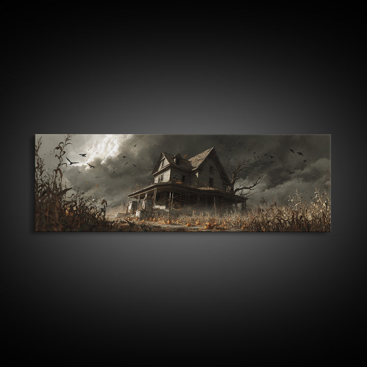The Possessed Farmhouse, Extra Wide Wall Art, Gothic Horror Wall Art, Framed Canvas Print, Halloween Wall Decor, Gothic Home Decor