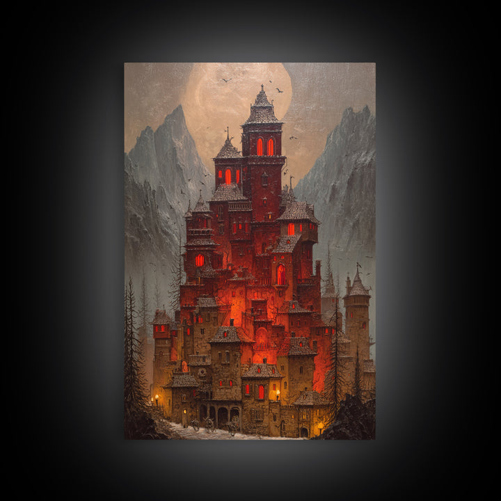 The Vampire Castle, Vertical Wall Art, Dark Fantasy Wall Art, Canvas Print, Halloween Wall Decor, Gothic Home Decor, Dark Fantasy Art