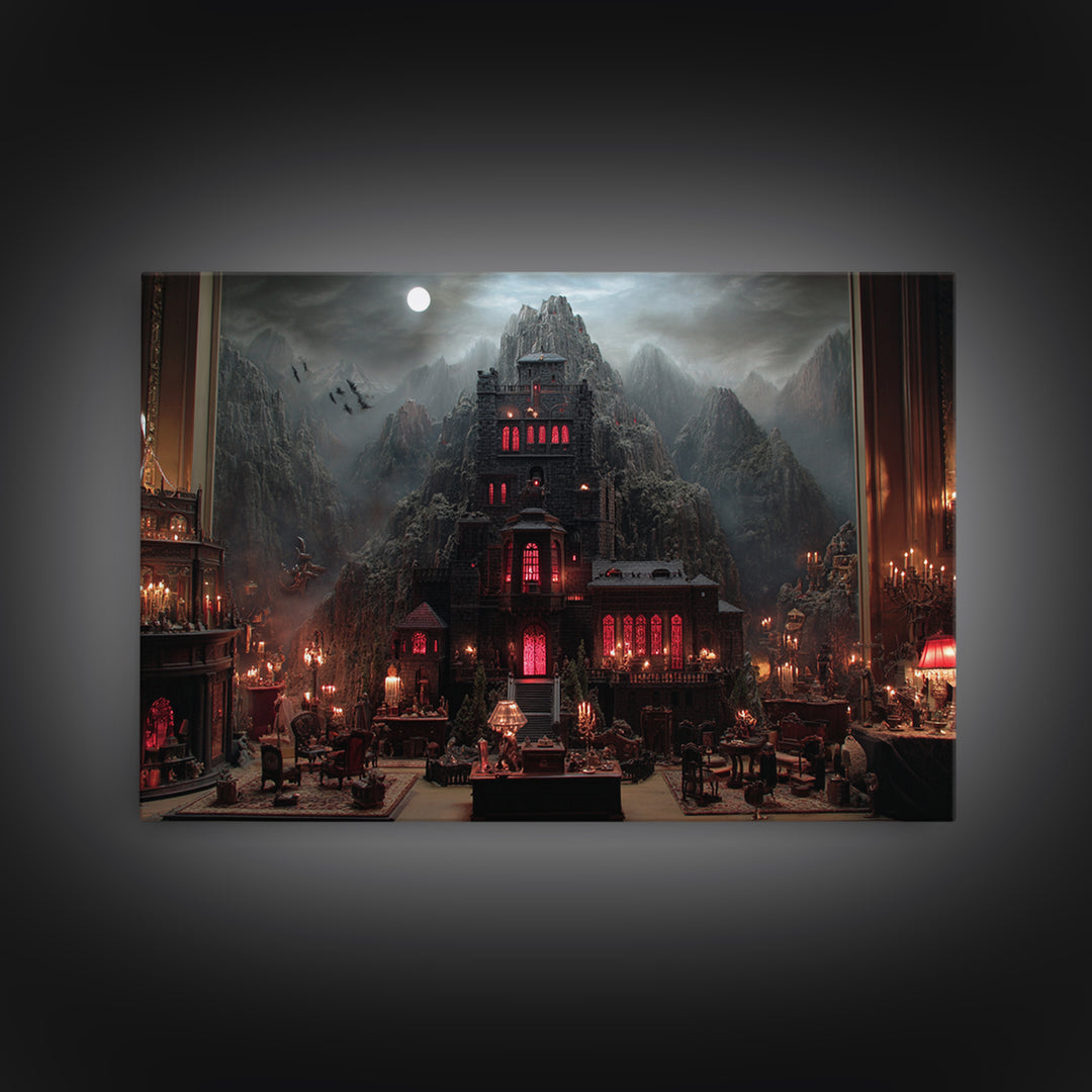 The Vampire Castle, Landscape Wall Art, Gothic Horror Wall Art, Framed Canvas Print, Halloween Wall Decor, Gothic Home Decor