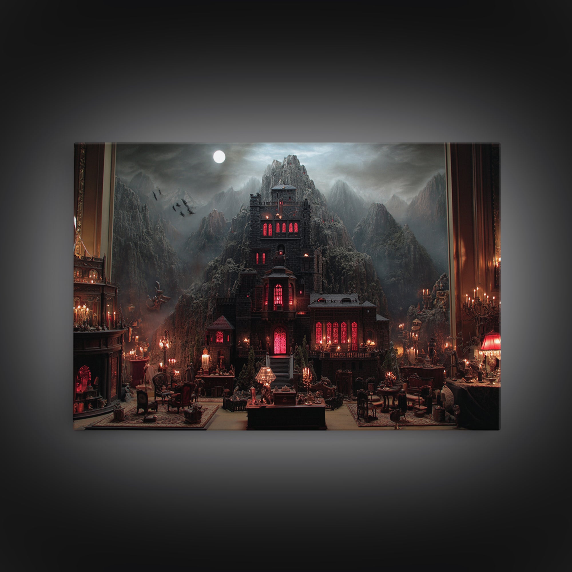 The Vampire Castle, Landscape Wall Art, Gothic Horror Wall Art, Framed Canvas Print, Halloween Wall Decor, Gothic Home Decor