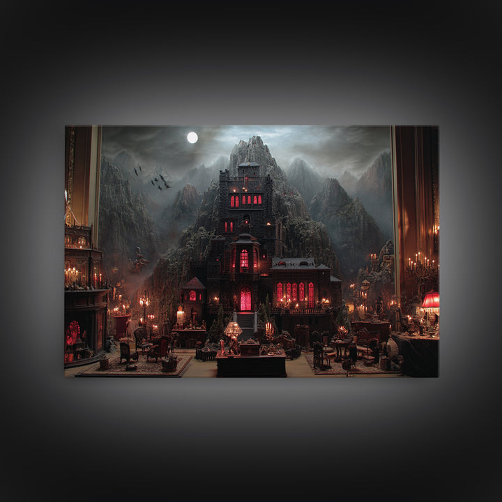 The Vampire Castle, Landscape Wall Art, Gothic Horror Wall Art, Framed Canvas Print, Halloween Wall Decor, Gothic Home Decor