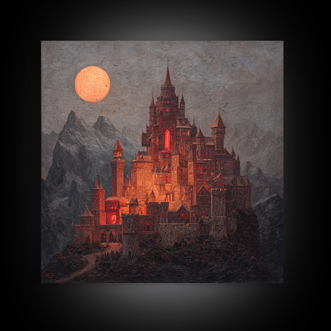 The Vampire Castle, Square Wall Art, Spooky Home Decor, Canvas Print, Halloween Wall Decor, Gothic Home Decor, Dark Fantasy Art