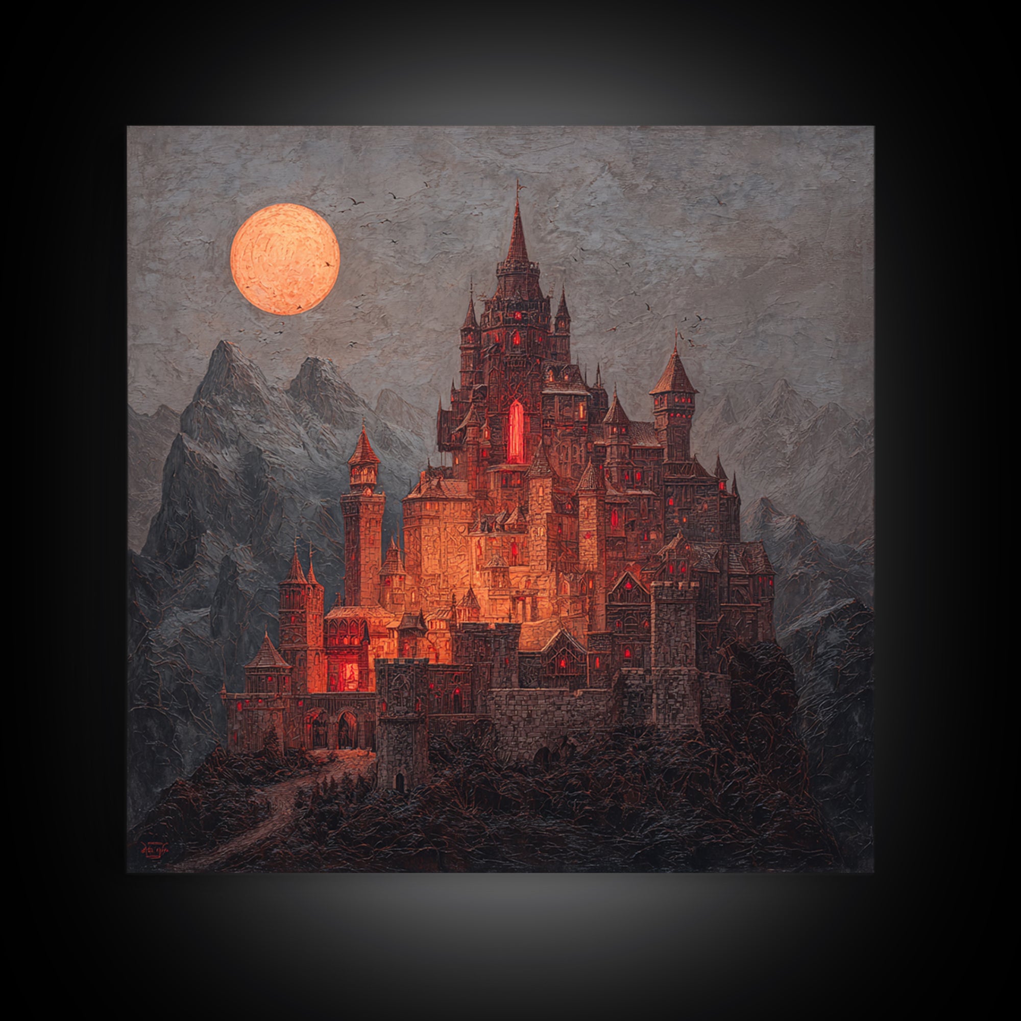 The Vampire Castle, Square Wall Art, Spooky Home Decor, Canvas Print, Halloween Wall Decor, Gothic Home Decor, Dark Fantasy Art