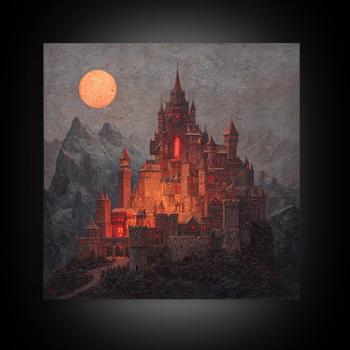 The Vampire Castle, Square Wall Art, Spooky Home Decor, Canvas Print, Halloween Wall Decor, Gothic Home Decor, Dark Fantasy Art