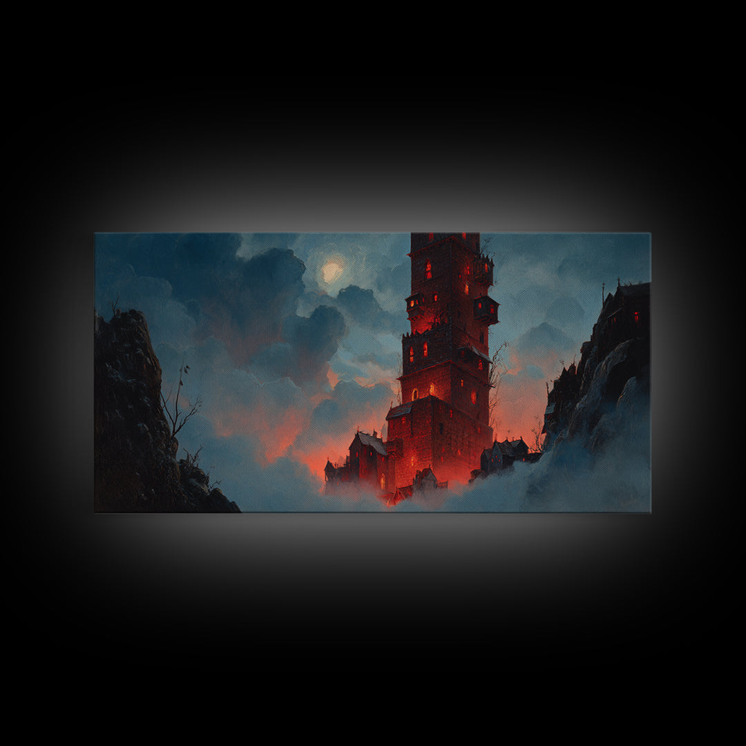 The Vampire Castle, Wide Panoramic Art, Dark Halloween Decor, Canvas Print, Halloween Wall Decor, Gothic Home Decor, Halloween Wall Art