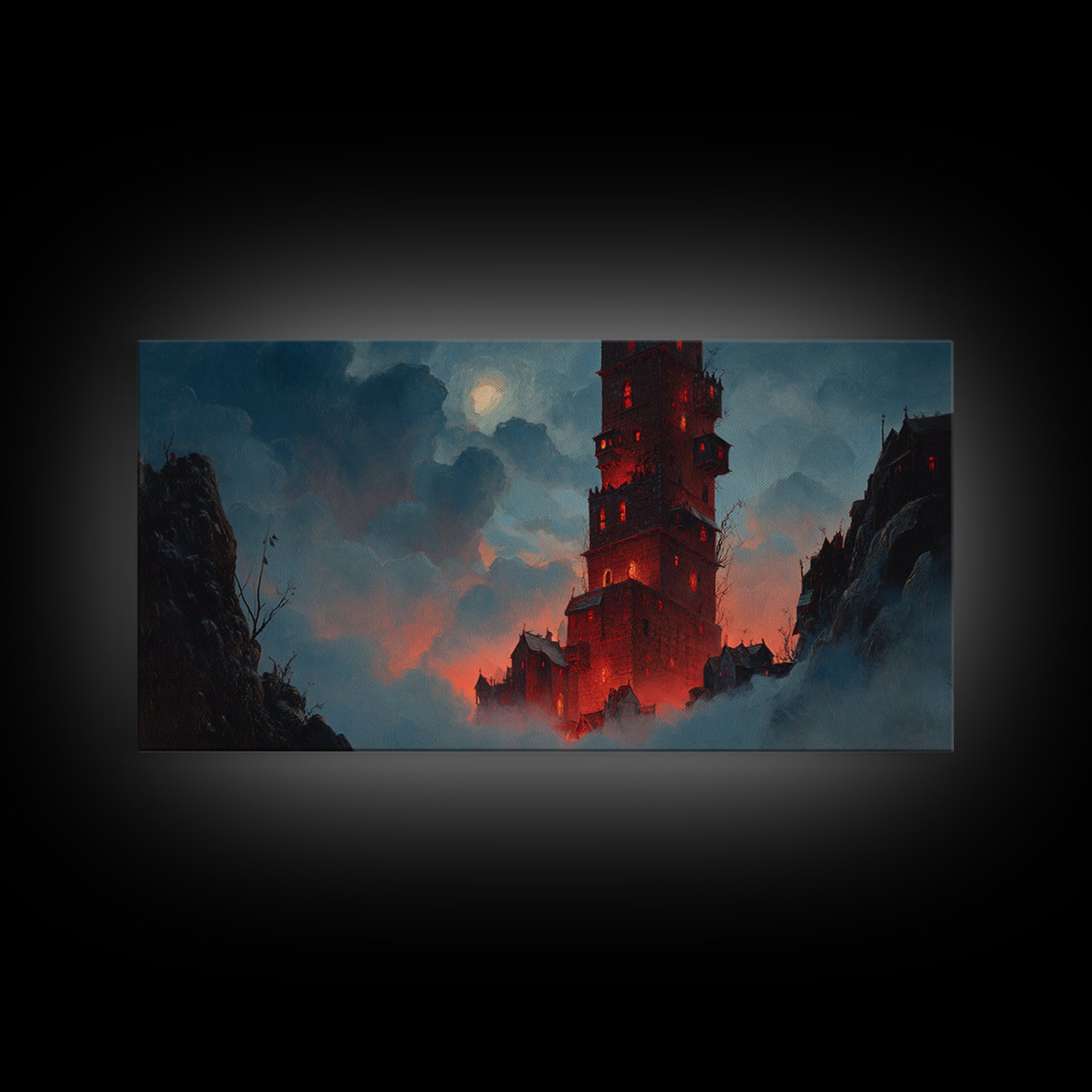 The Vampire Castle, Wide Panoramic Art, Dark Halloween Decor, Canvas Print, Halloween Wall Decor, Gothic Home Decor, Halloween Wall Art