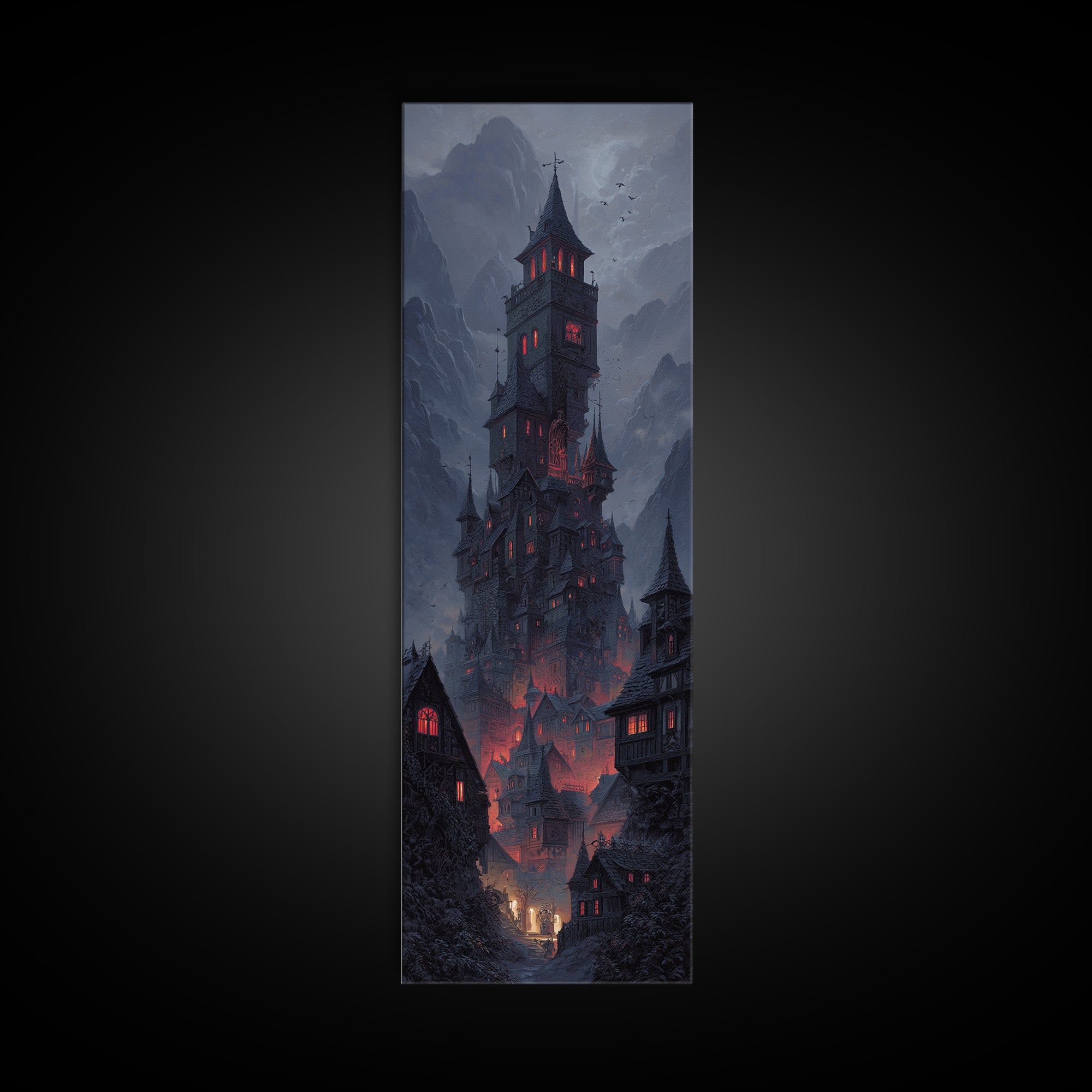 The Vampire Castle, Tall Narrow Wall Art, Spooky Home Decor, Canvas Print, Halloween Wall Decor, Gothic Home Decor, Halloween Wall Art