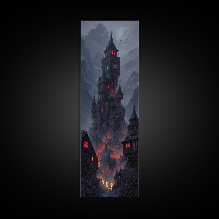 The Vampire Castle, Tall Narrow Wall Art, Spooky Home Decor, Canvas Print, Halloween Wall Decor, Gothic Home Decor, Halloween Wall Art