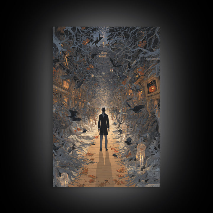 The Ghost Town Main Street, Vertical Wall Art, Gothic Horror Wall Art, Framed Canvas Print, Halloween Wall Decor, Gothic Home Decor
