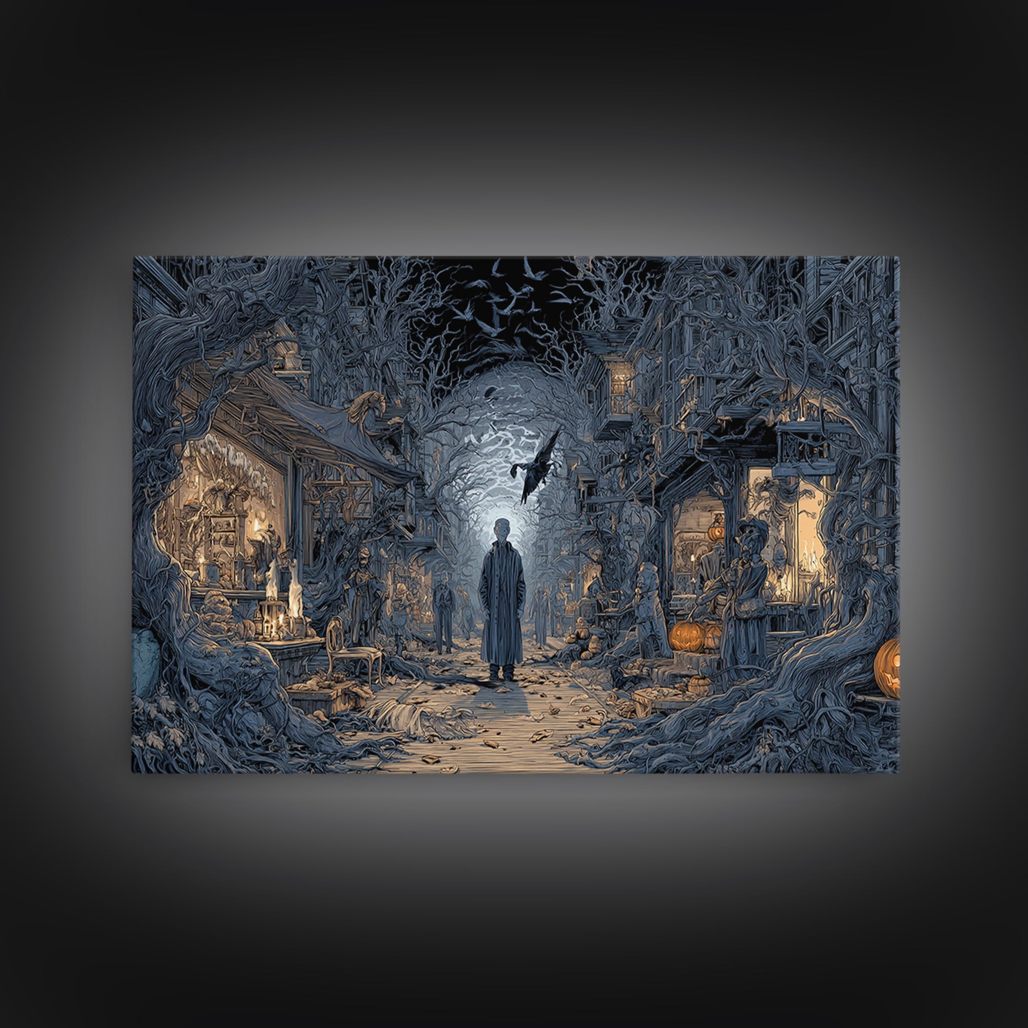 The Ghost Town Main Street, Landscape Wall Art, Macabre Wall Art, Framed Canvas Print, Halloween Wall Decor, Gothic Home Decor