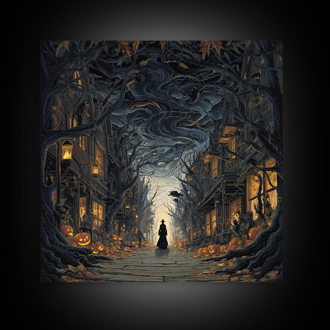 The Ghost Town Main Street, Square Wall Art, Spooky Home Decor, Canvas Print, Halloween Wall Decor, Gothic Home Decor