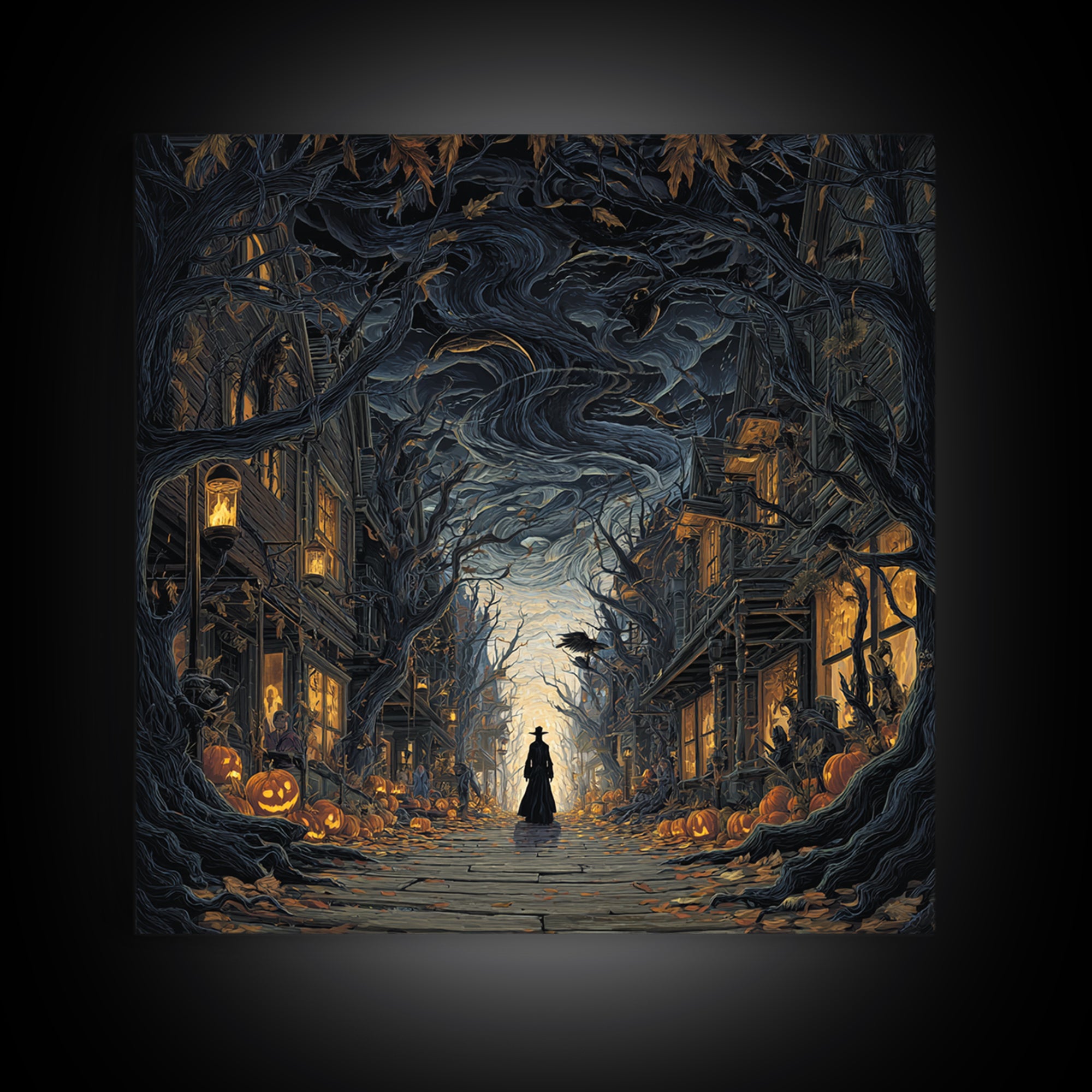 The Ghost Town Main Street, Square Wall Art, Spooky Home Decor, Canvas Print, Halloween Wall Decor, Gothic Home Decor