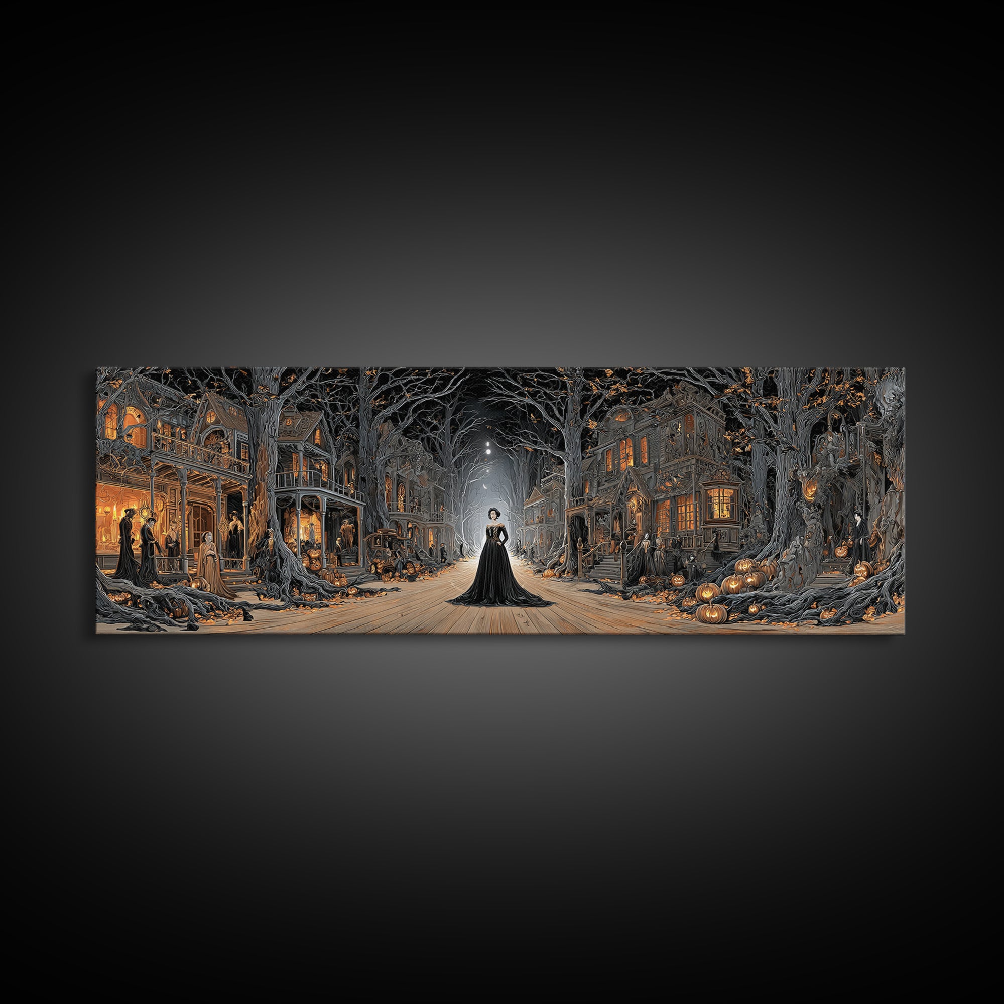 The Ghost Town Main Street, Extra Wide Wall Art, Dark Fantasy Wall Art, Canvas Print, Halloween Wall Decor, Gothic Home Decor