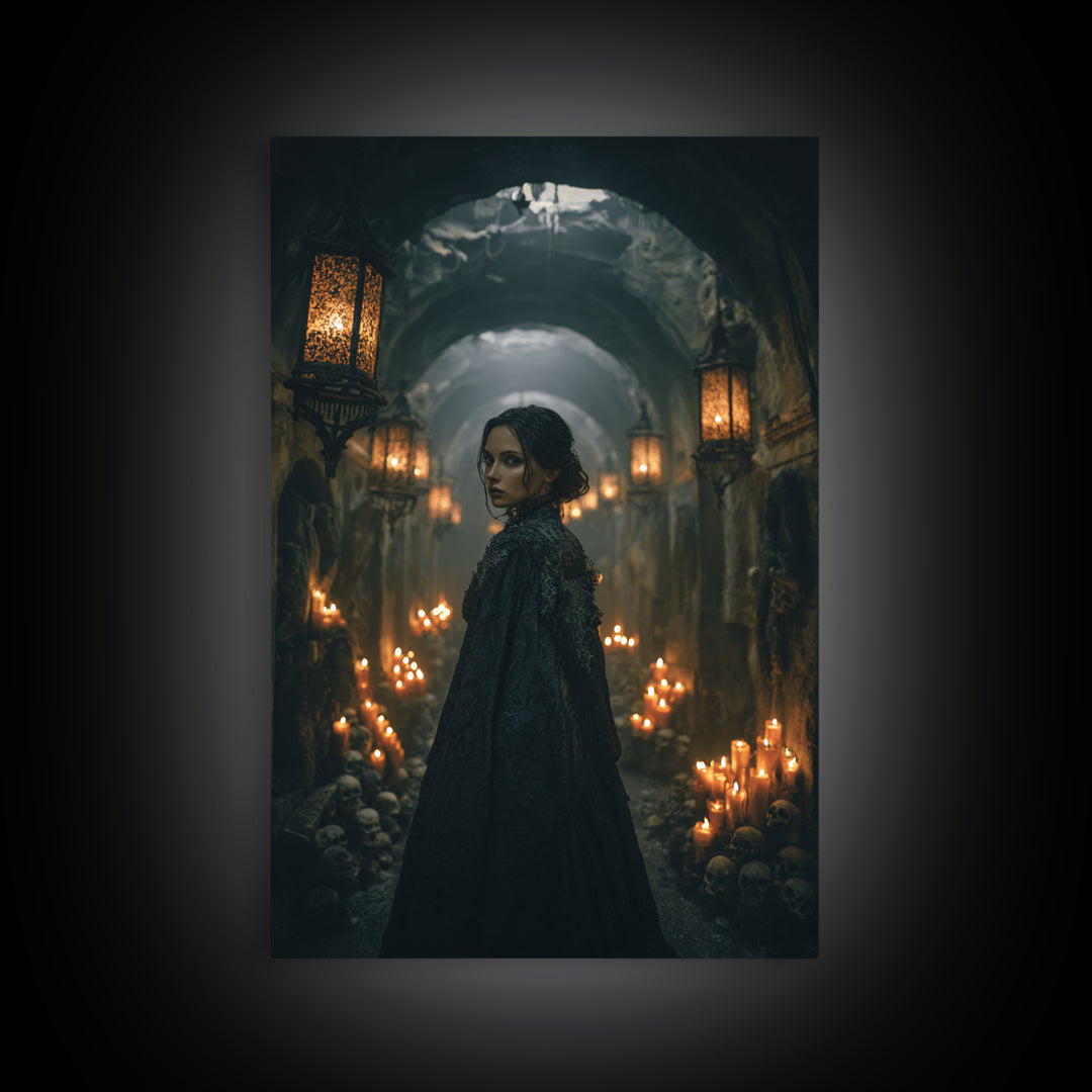 The Endless Catacombs, Vertical Wall Art, Haunted Gothic Art, Framed Canvas Print, Halloween Wall Decor, Gothic Home Decor, Dark Fantasy Art