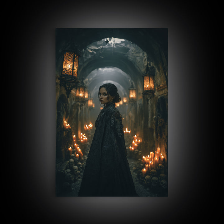 The Endless Catacombs, Vertical Wall Art, Haunted Gothic Art, Framed Canvas Print, Halloween Wall Decor, Gothic Home Decor, Dark Fantasy Art