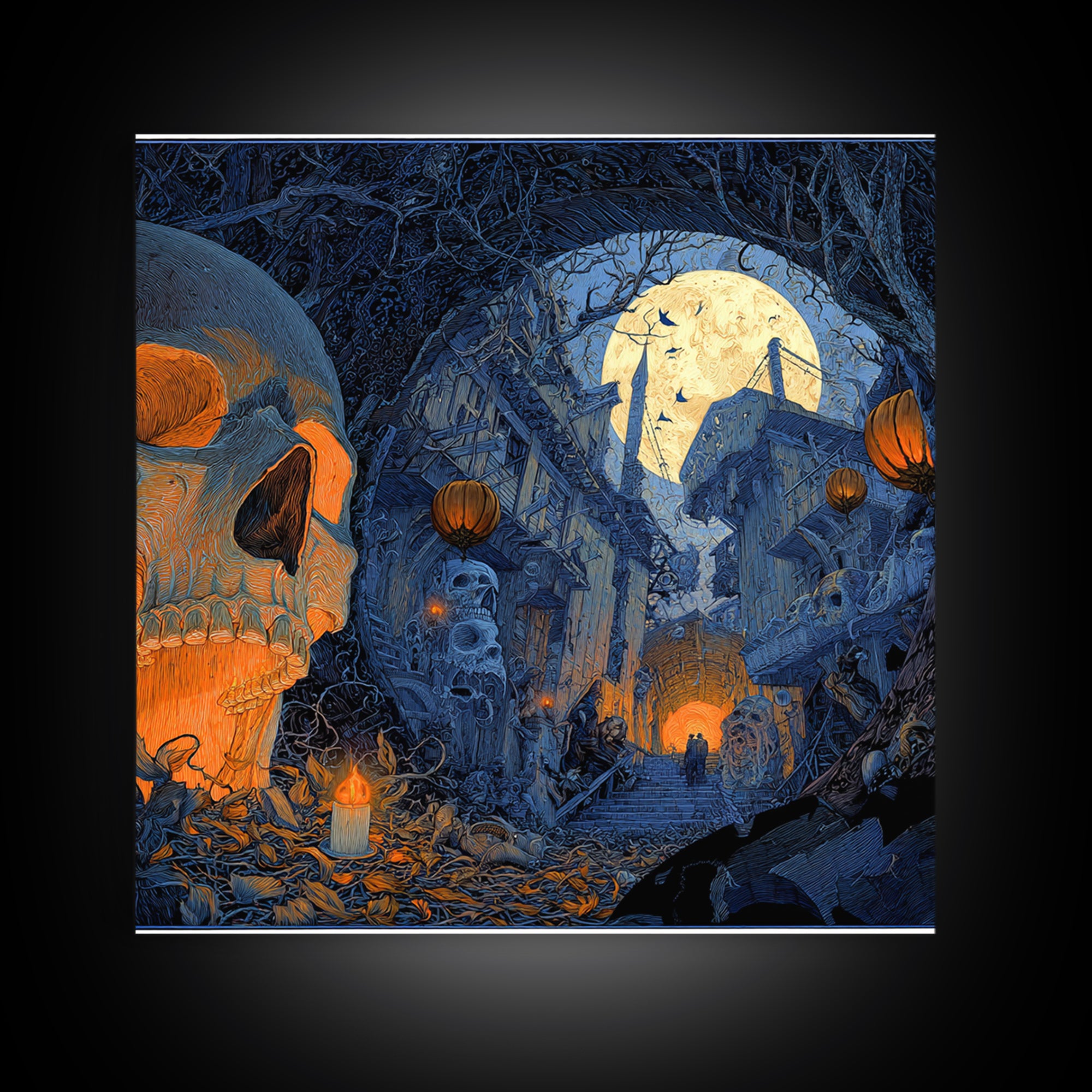 The Endless Catacombs, Square Wall Art, Haunted Gothic Art, Framed Canvas Print, Halloween Wall Decor, Gothic Home Decor, Dark Fantasy Art