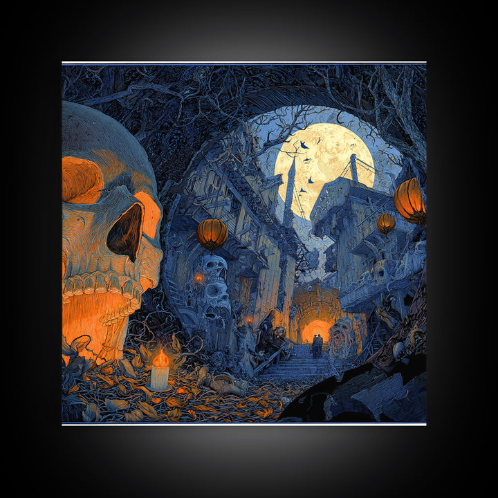 The Endless Catacombs, Square Wall Art, Haunted Gothic Art, Framed Canvas Print, Halloween Wall Decor, Gothic Home Decor, Dark Fantasy Art