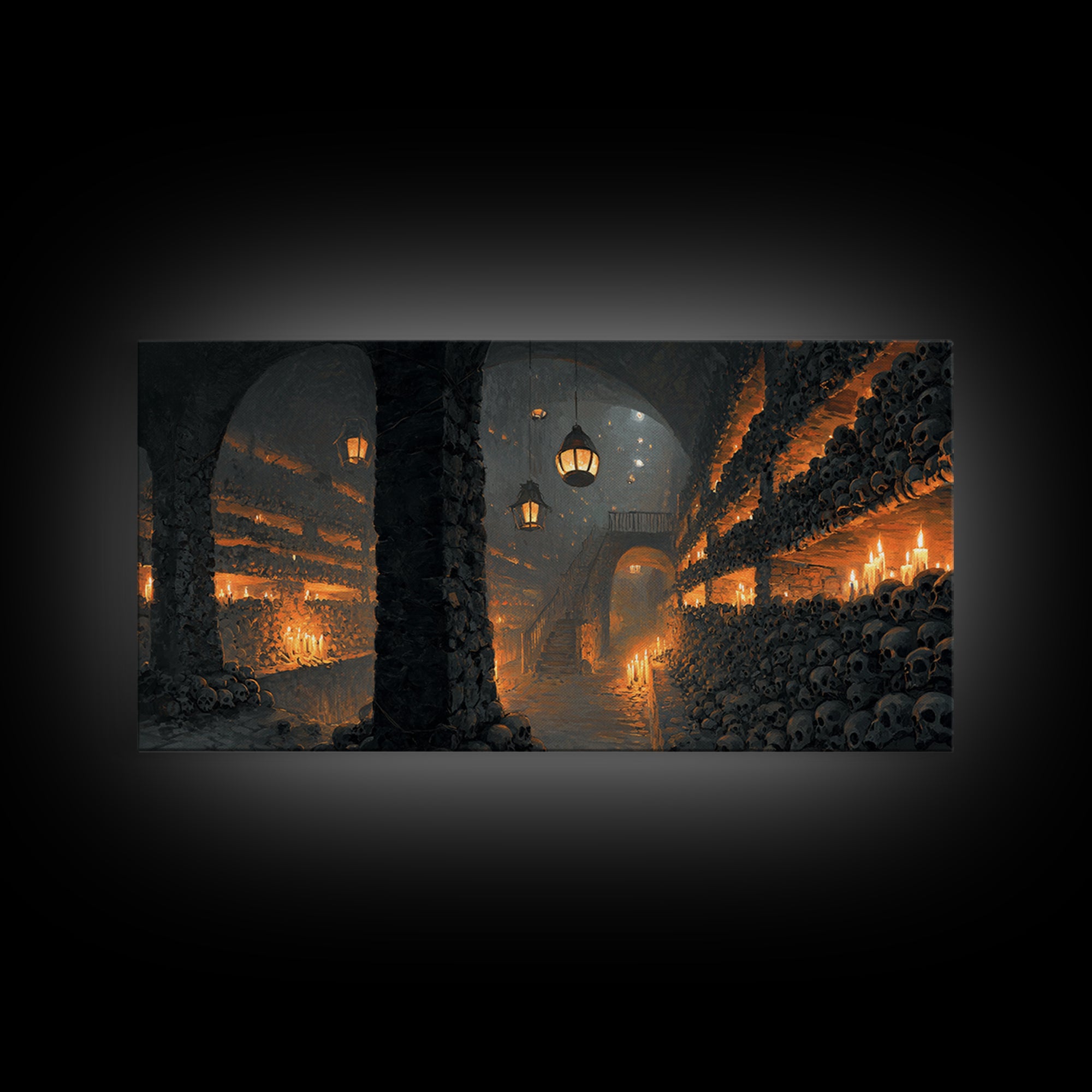 The Endless Catacombs, Wide Panoramic Art, Spooky Home Decor, Canvas Print, Halloween Wall Decor, Gothic Home Decor, Spooky Wall Decor