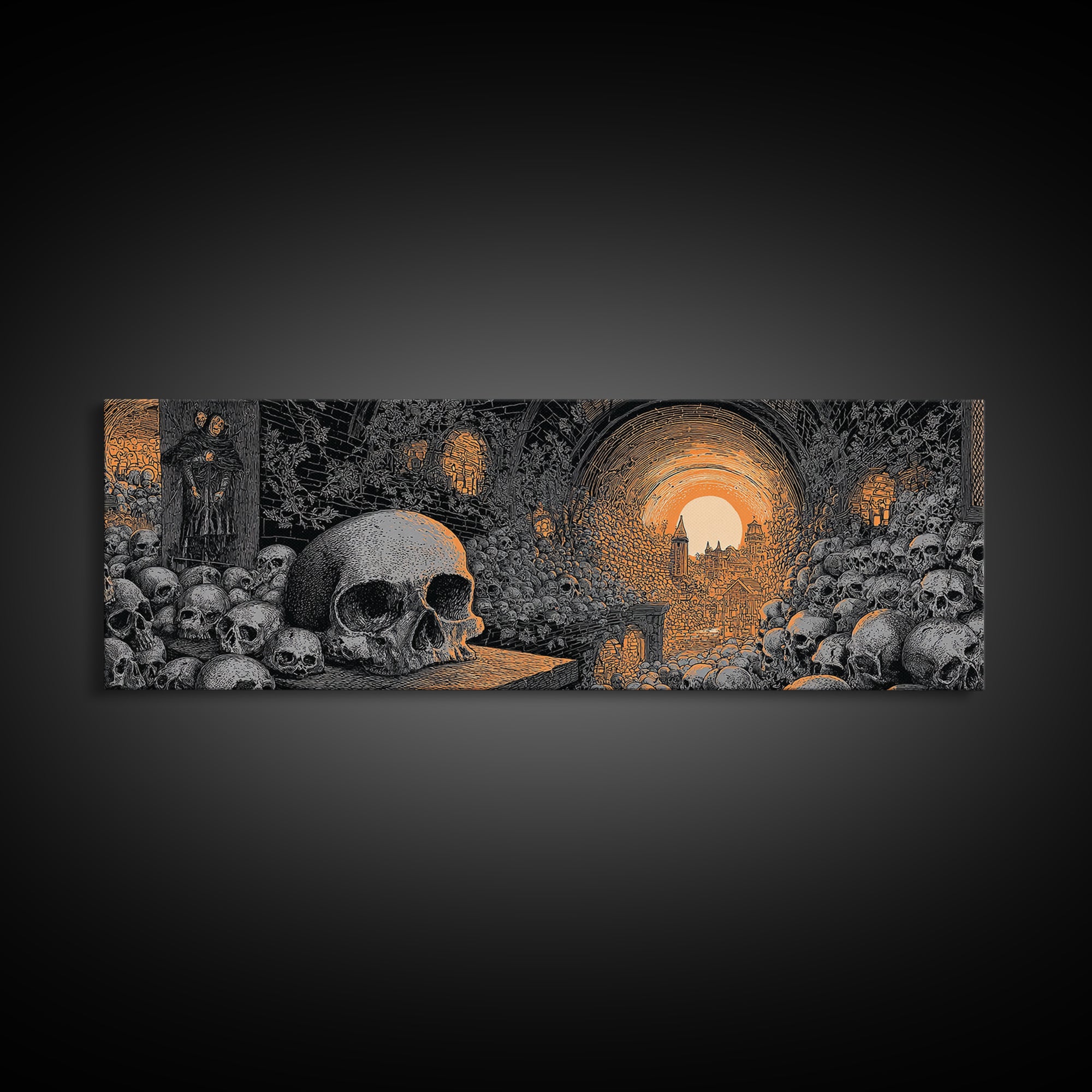 The Endless Catacombs, Extra Wide Wall Art, Dark Halloween Decor, Canvas Print, Halloween Wall Decor, Gothic Home Decor