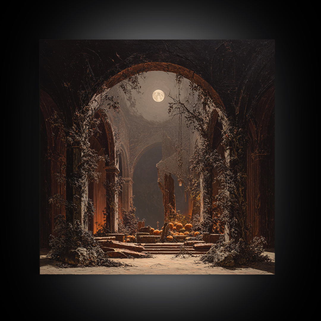 The Overgrown Chapel, Square Wall Art, Spooky Home Decor, Canvas Print, Halloween Wall Decor, Gothic Home Decor, Spooky Wall Decor
