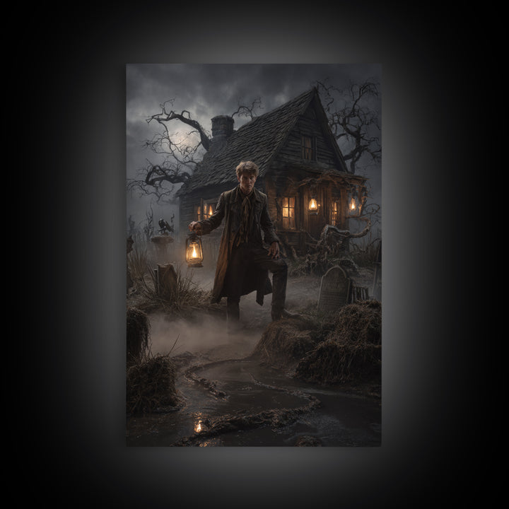 The Foggy Swamp Shack, Vertical Wall Art, Spooky Home Decor, Canvas Print, Halloween Wall Decor, Gothic Home Decor, Seasonal Home Decor