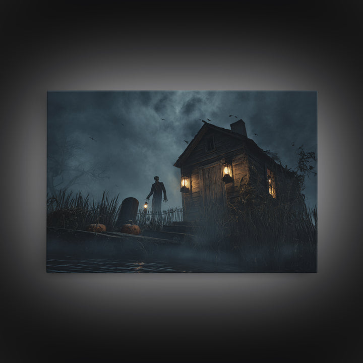 The Foggy Swamp Shack, Landscape Wall Art, Spooky Home Decor, Canvas Print, Halloween Wall Decor, Gothic Home Decor, Horror Wall Art