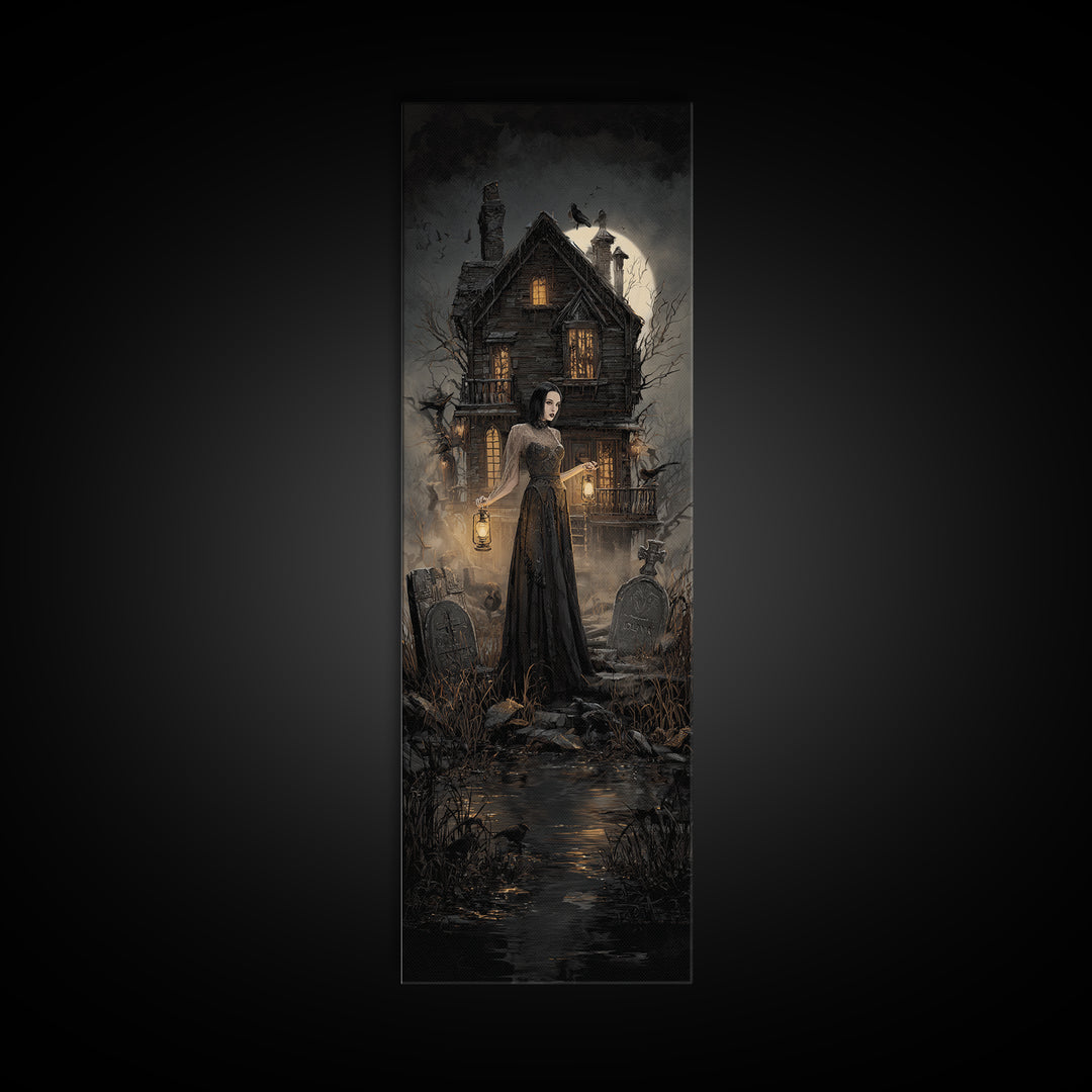 The Foggy Swamp Shack, Tall Narrow Wall Art, Spooky Home Decor, Canvas Print, Halloween Wall Decor, Gothic Home Decor, Macabre Wall Art
