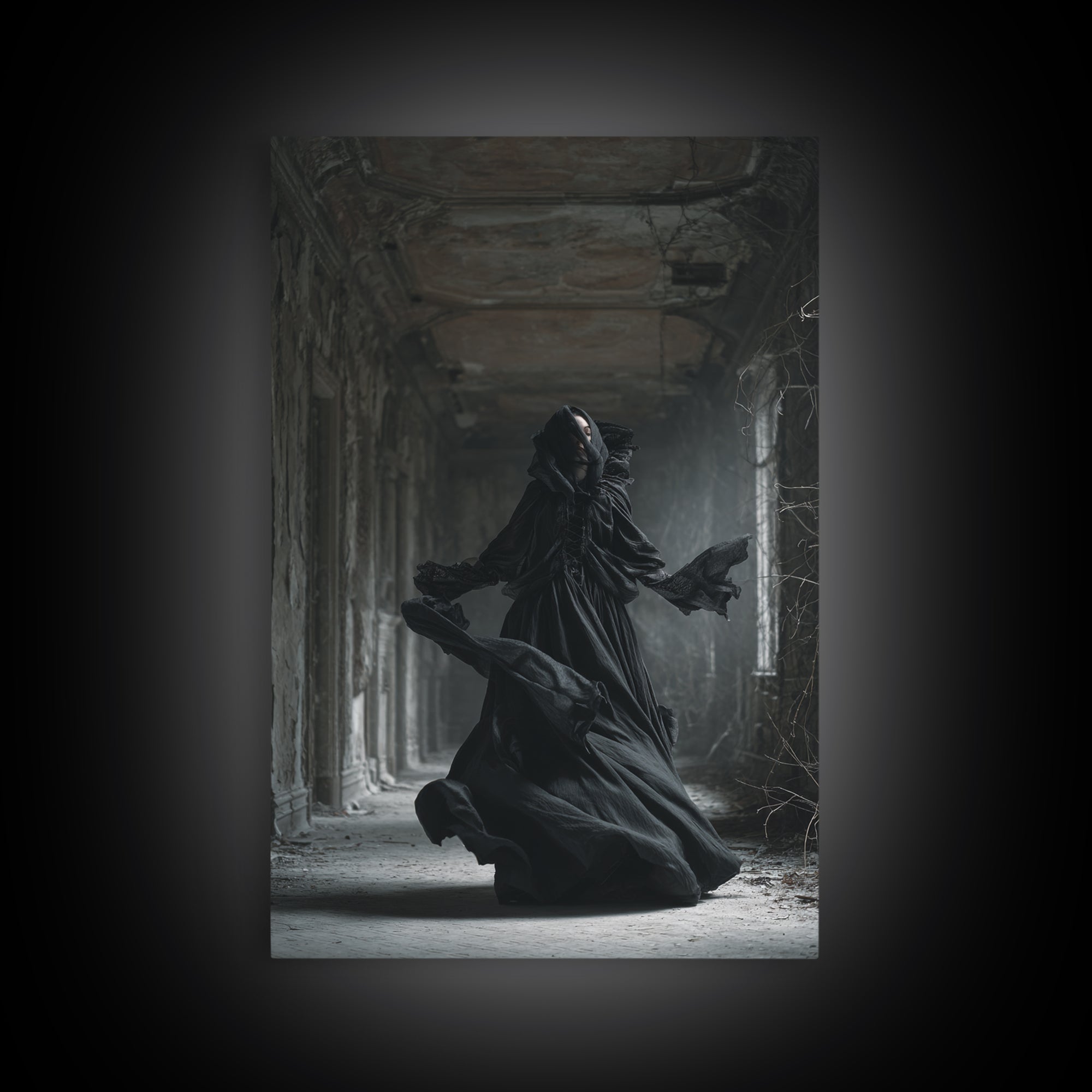 The Derelict Asylum, Vertical Wall Art, Macabre Wall Art, Framed Canvas Print, Halloween Wall Decor, Gothic Home Decor, Halloween Decor