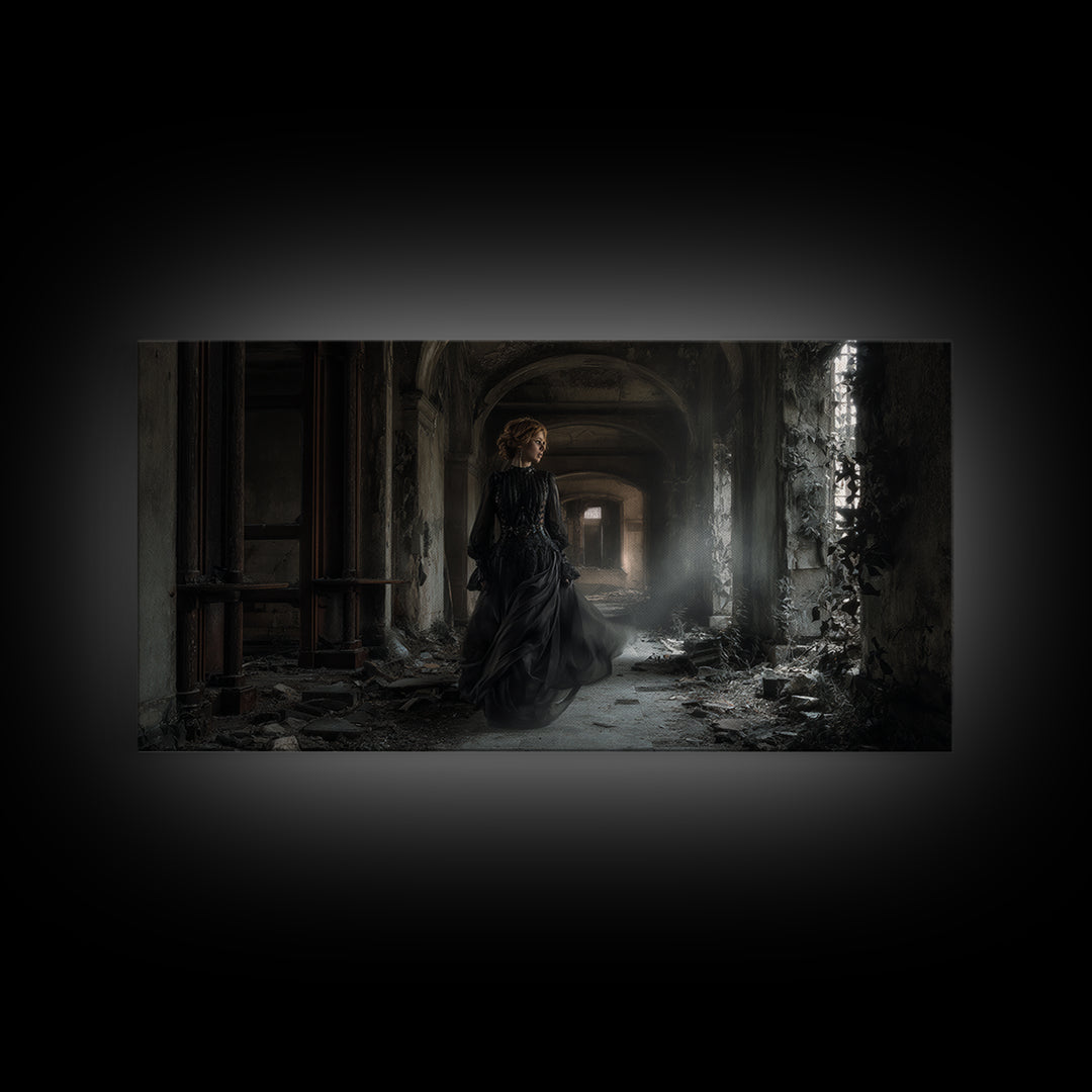 The Derelict Asylum, Wide Panoramic Art, Macabre Wall Art, Framed Canvas Print, Halloween Wall Decor, Gothic Home Decor, Horror Wall Art